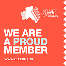 - Diversity Council Australia Logo with ‘We are a proud member’ text