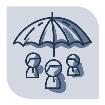 Graphic of umbrella with 3 people underneath