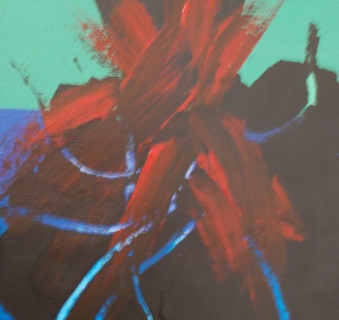 Abstract painting in red, blue and green
