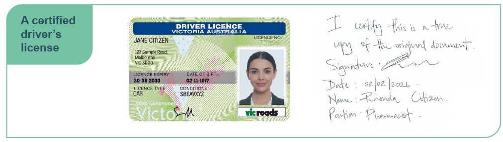 Example of certified driver's licence